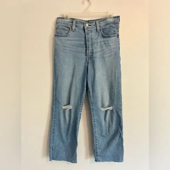 Levi’s Rib cage Straight Ankle Button Fly Light Wash Denim Jeans Size 29 Waist - Picture 2 of 9